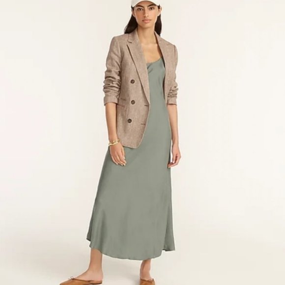 J. Crew Eco Cupro Slip Midi Dress in Slate Sage Green 90s Silk Bias Cut BA916 - Picture 1 of 13